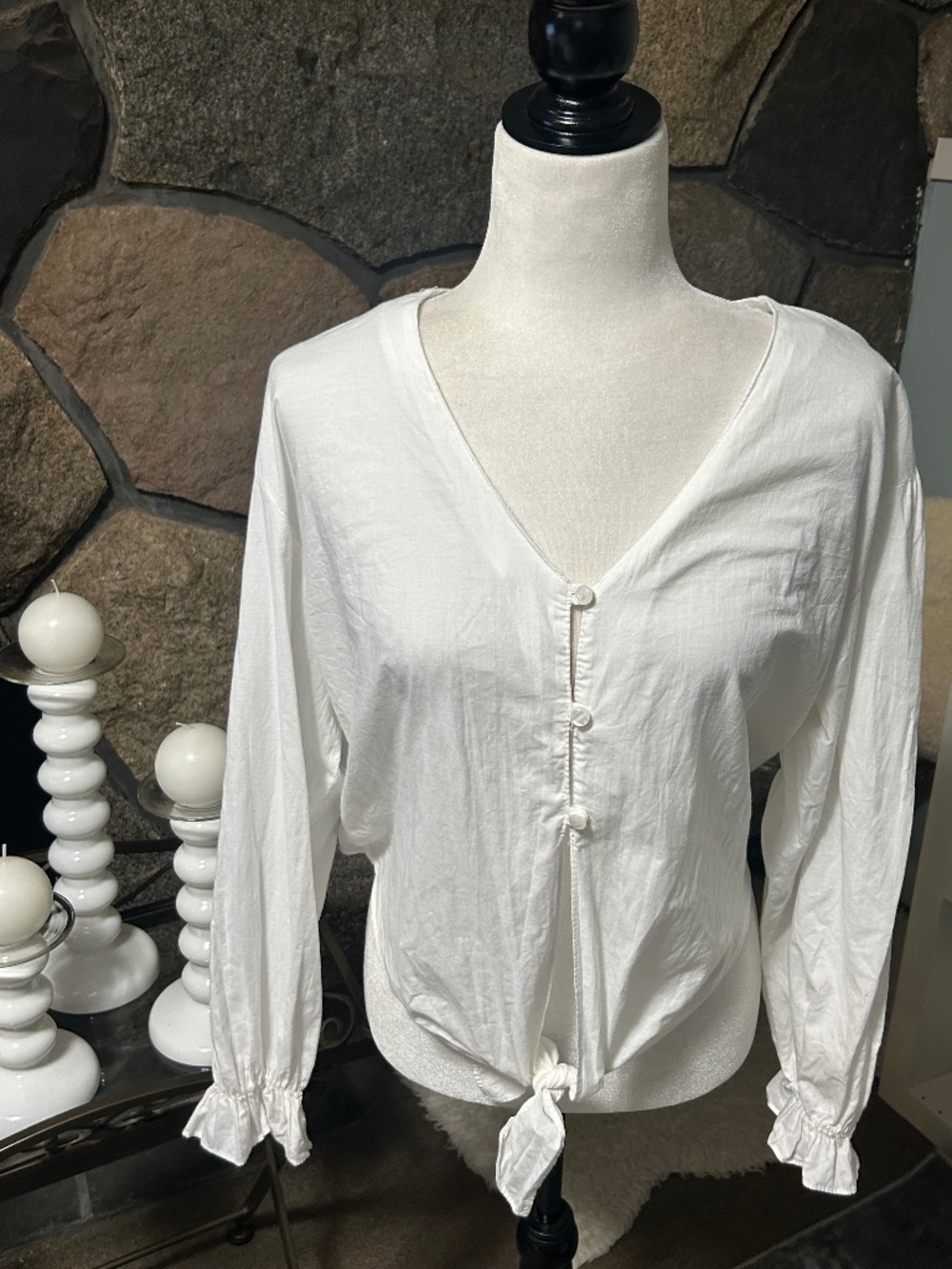 White Tie Front Blouse